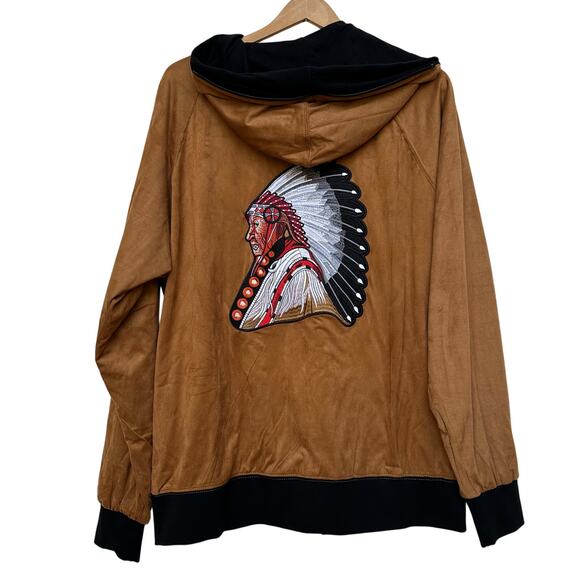 Anglero New York XL Faux Suede Hoodie Jacket - Native Chief Embroidery - Picture 1 of 6